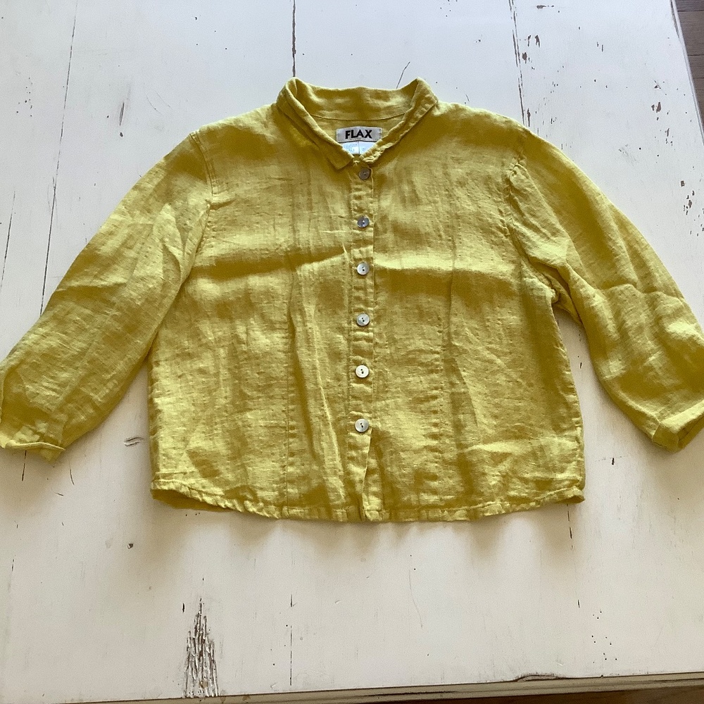 Flax 100% Linen Oversized Button Down Canary Yell… - image 4